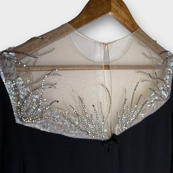 VTG 1950s‎ Mr. Blackwell Black Sequin Beaded Illusion Neck Cocktail Dress Small - Picture 6 of 10